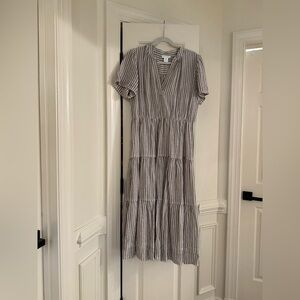 Cynthia Rowley beige and cream Striped Tiered Maxi Dress